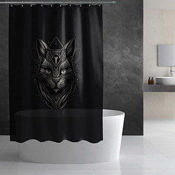 Шторка для душа Чёрно-белый орнамент кота, цвет: 3D-принт — фото 2