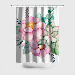 Шторка для душа Пастельные цветы - посередине, цвет: 3D-принт