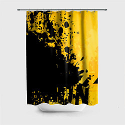 Шторка для душа Пятна черной краски на желтом фоне, цвет: 3D-принт