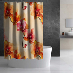 Шторка для душа Акварельные цветы - персиковый паттерн, цвет: 3D-принт — фото 2