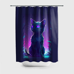 Шторка для душа Неоновая кошечка, цвет: 3D-принт