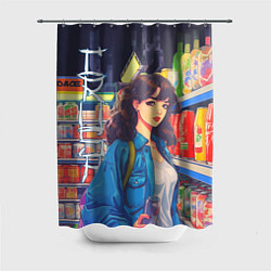 Шторка для душа Crush - ретро девочка-аниме в магазине, цвет: 3D-принт