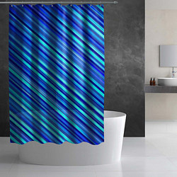 Шторка для душа Сине голубые узорчатые полосы, цвет: 3D-принт — фото 2