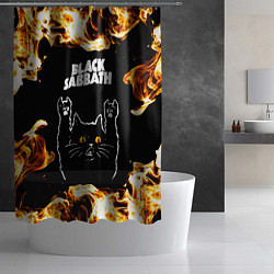 Шторка для душа Black Sabbath рок кот и огонь, цвет: 3D-принт — фото 2