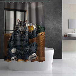 Шторка для душа Толстый кот со стаканом пива, цвет: 3D-принт — фото 2