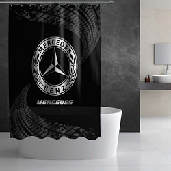 Шторка для душа Mercedes speed на темном фоне со следами шин, цвет: 3D-принт — фото 2