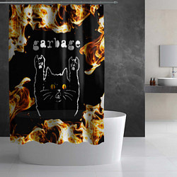Шторка для душа Garbage рок кот и огонь, цвет: 3D-принт — фото 2