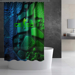 Шторка для душа CS GO green black abstract, цвет: 3D-принт — фото 2