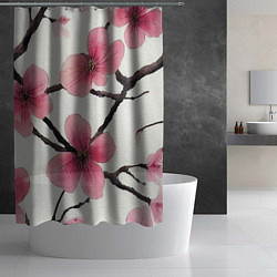 Шторка для душа Цветы и ветви японской сакуры - текстура холста, цвет: 3D-принт — фото 2