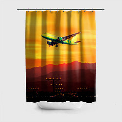 Шторка для душа S7 Боинг 737 Оранжевый закат, цвет: 3D-принт