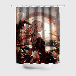 Шторка для душа Японская девушка при закате солнца, цвет: 3D-принт