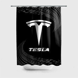 Шторка для душа Tesla speed на темном фоне со следами шин, цвет: 3D-принт