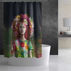 Шторка для душа Девушка весной в цветах, цвет: 3D-принт — фото 2