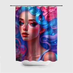 Шторка для душа Портрет милой девушки в цветах от нейросети, цвет: 3D-принт