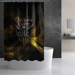 Шторка для душа Baldurs Gate 3 logo gold black, цвет: 3D-принт — фото 2