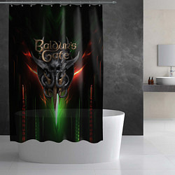 Шторка для душа Baldurs Gate 3 logo green red light, цвет: 3D-принт — фото 2
