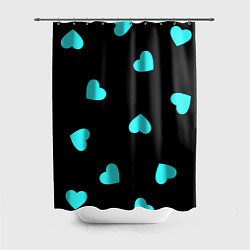 Шторка для душа С голубыми сердечками на черном, цвет: 3D-принт