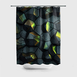 Шторка для душа Черная текстура с зелеными камнями, цвет: 3D-принт