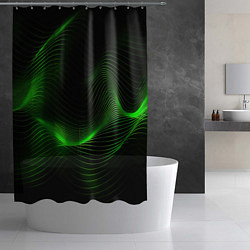 Шторка для душа Зеленая абстракция на черном фоне, цвет: 3D-принт — фото 2