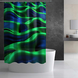 Шторка для душа Зеленые неоновые волны, цвет: 3D-принт — фото 2