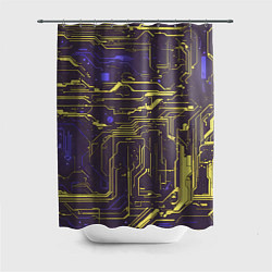 Шторка для душа Кибер схемы Жёлтый и фиолетовый, цвет: 3D-принт