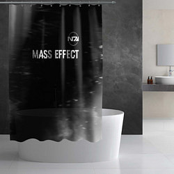 Шторка для душа Mass Effect glitch на темном фоне: символ сверху, цвет: 3D-принт — фото 2