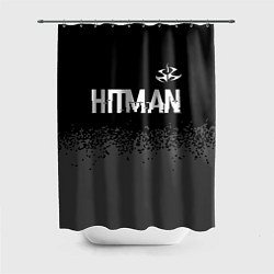 Шторка для душа Hitman glitch на темном фоне: символ сверху, цвет: 3D-принт