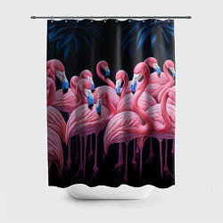 Шторка для душа Стая розовых фламинго в темноте, цвет: 3D-принт