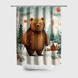 Шторка для душа Рождественский мишка фолк-арт, цвет: 3D-принт
