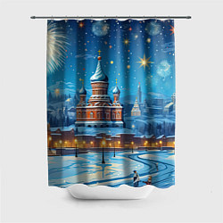 Шторка для душа Новогодняя Москва, цвет: 3D-принт