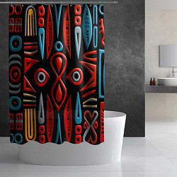 Шторка для душа Красно-синий узор в африканском стиле, цвет: 3D-принт — фото 2