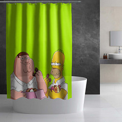 Шторка для душа Питер и Гомер едят пончики зеленый, цвет: 3D-принт — фото 2