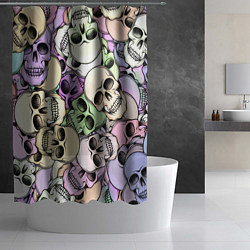 Шторка для душа Разноцветные черепа паттерн, цвет: 3D-принт — фото 2