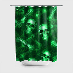 Шторка для душа Зелёные черепа и кости, цвет: 3D-принт