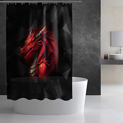 Шторка для душа Красный дракон на полигональном черном фоне, цвет: 3D-принт — фото 2