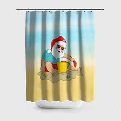 Шторка для душа Дед Мороз на море, цвет: 3D-принт