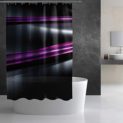 Шторка для душа Фиолетовые полосы на черном фоне, цвет: 3D-принт — фото 2