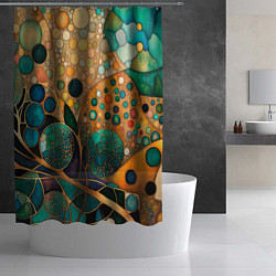 Шторка для душа Вдохновение Климтом - изумрудная абстракция с круг, цвет: 3D-принт — фото 2