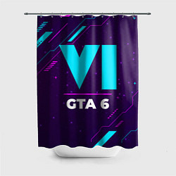 Шторка для душа Символ GTA 6 в неоновых цветах на темном фоне, цвет: 3D-принт