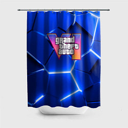 Шторка для душа GTA 6 лого на фоне разлома синих плит, цвет: 3D-принт