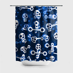 Шторка для душа Белые черепки и кости на синем, цвет: 3D-принт