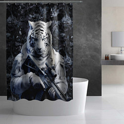 Шторка для душа Белый тигр солдат зима, цвет: 3D-принт — фото 2