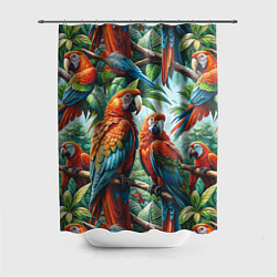 Шторка для душа Попугаи Ара - тропики джунгли, цвет: 3D-принт