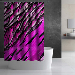 Шторка для душа Розовые и чёрные полосы, цвет: 3D-принт — фото 2