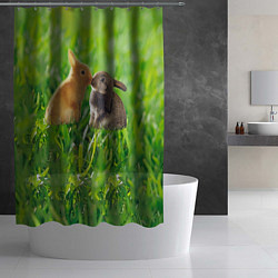 Шторка для душа Кролики в траве, цвет: 3D-принт — фото 2