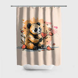 Шторка для душа Милая панда с сердечком и цветами, цвет: 3D-принт