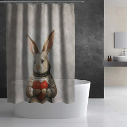 Шторка для душа Влюблённый кролик в свитере с сердцем, цвет: 3D-принт — фото 2