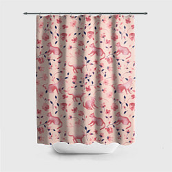 Шторка для душа Розовый паттерн с цветами и котиками, цвет: 3D-принт