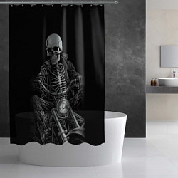 Шторка для душа Скелет на мотоцикле, цвет: 3D-принт — фото 2