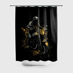 Шторка для душа Мотоциклист и желтые кляксы, цвет: 3D-принт